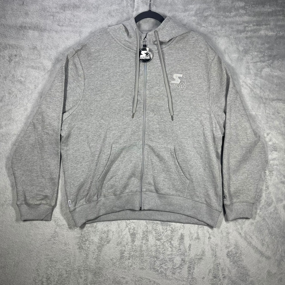 Starter Full‎ Zip Hoodie Mens 2XL Gray Fleece Embroidered Logo NWT